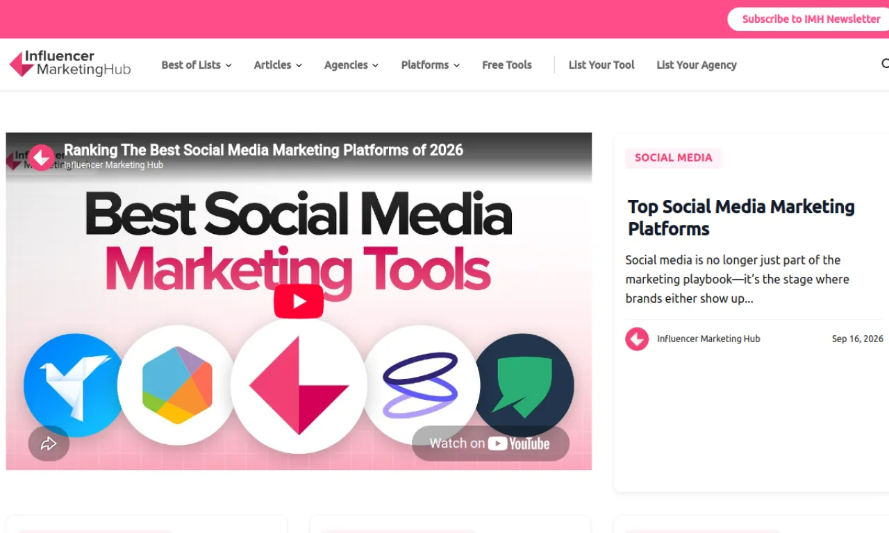 Screenshot of InfluencerMarketingHub website