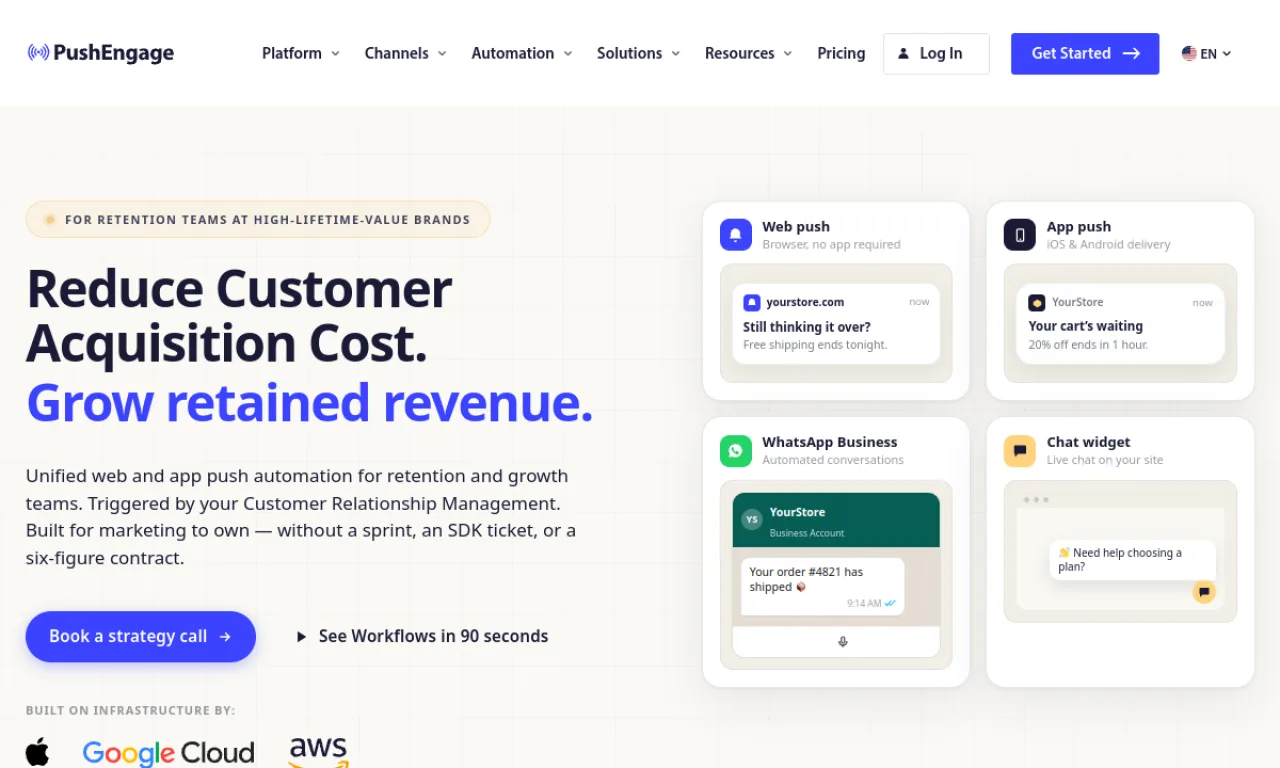 Screenshot of PushEngage website