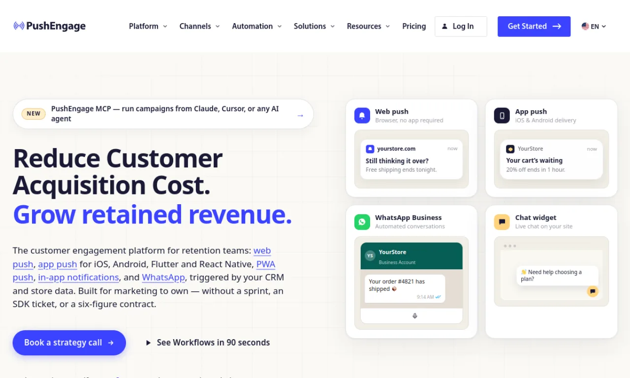 Screenshot of PushEngage website