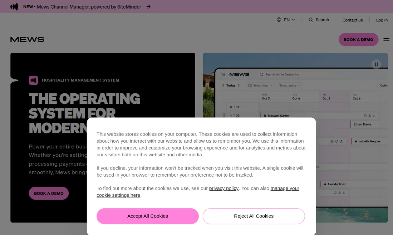 Screenshot of Mews website