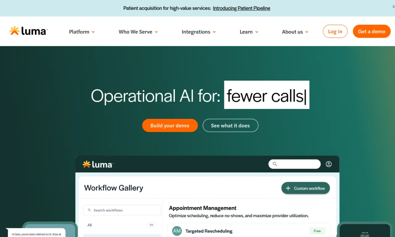 Screenshot of Luma Health website