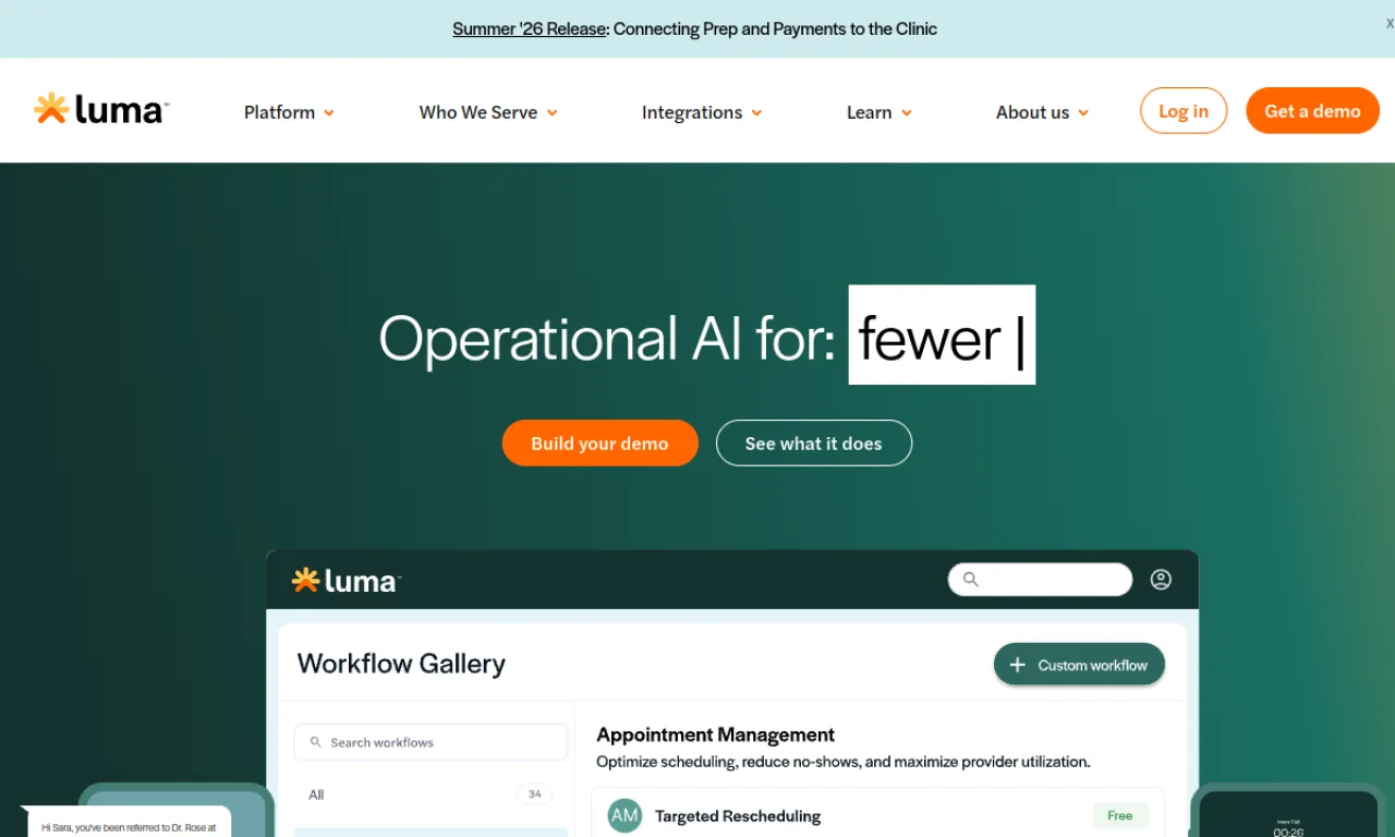 Screenshot of Luma Health website