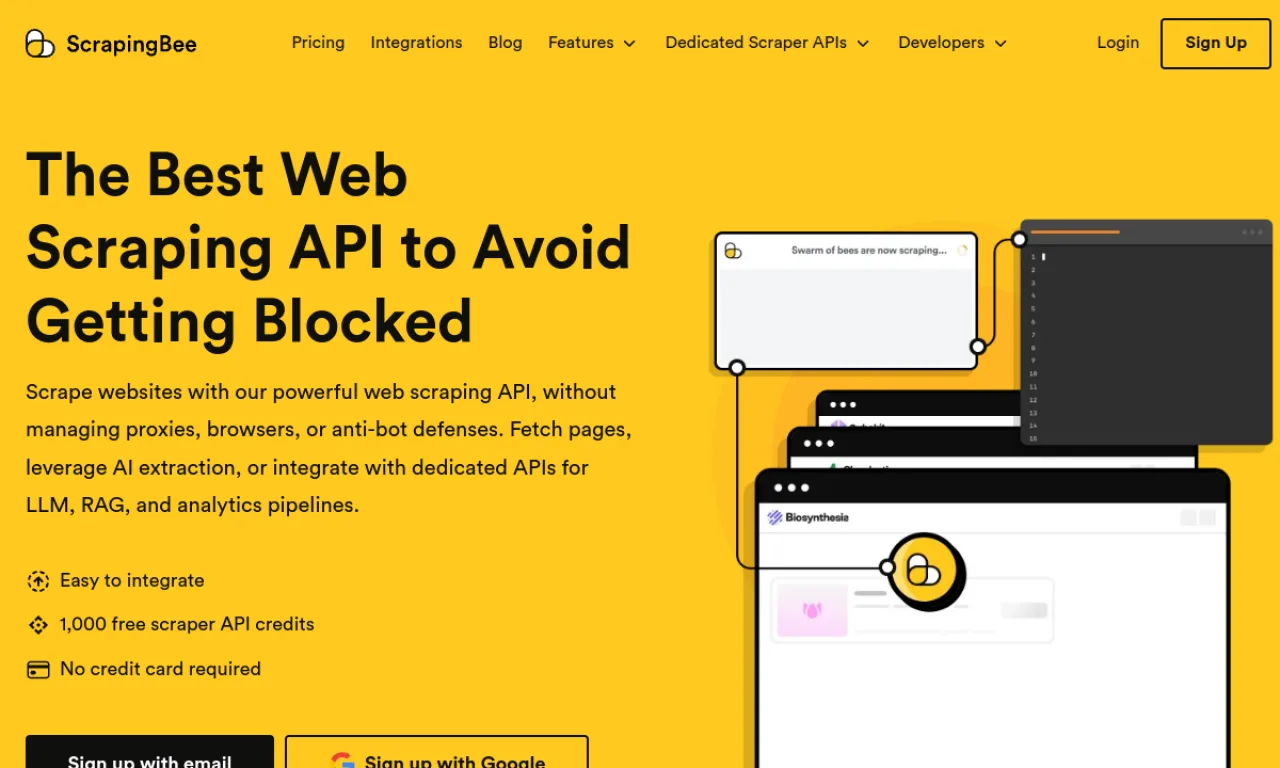 Screenshot of ScrapingBee website