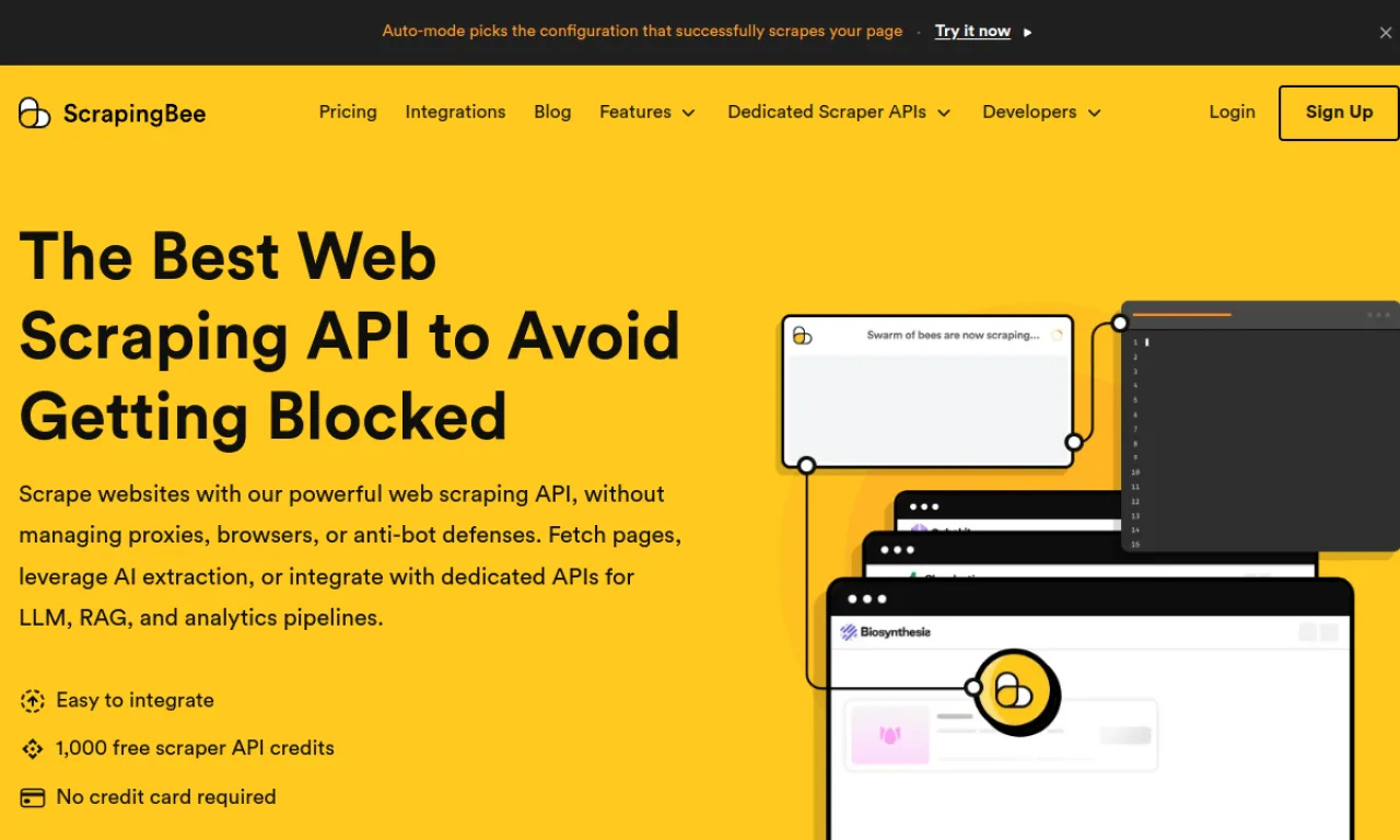 Screenshot of ScrapingBee website