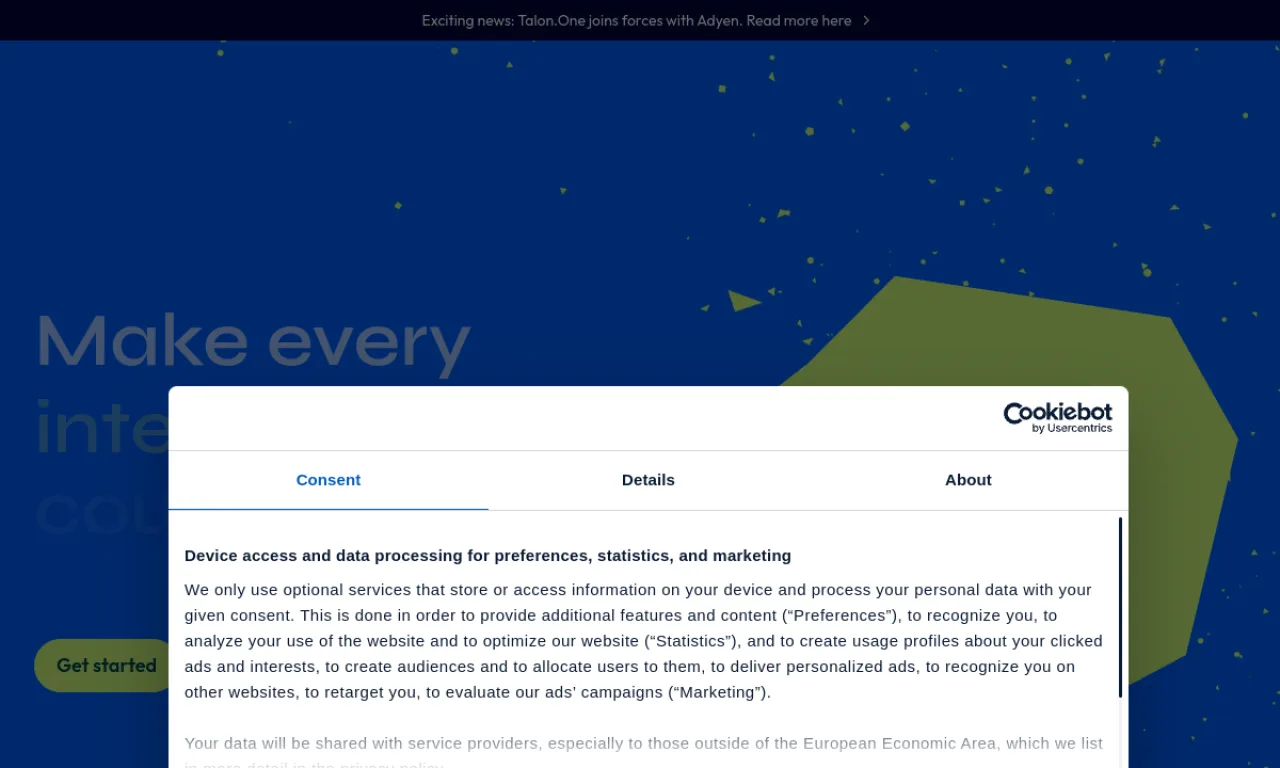 Screenshot of Talon.One website