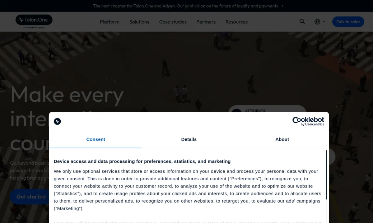 Screenshot of Talon.One website