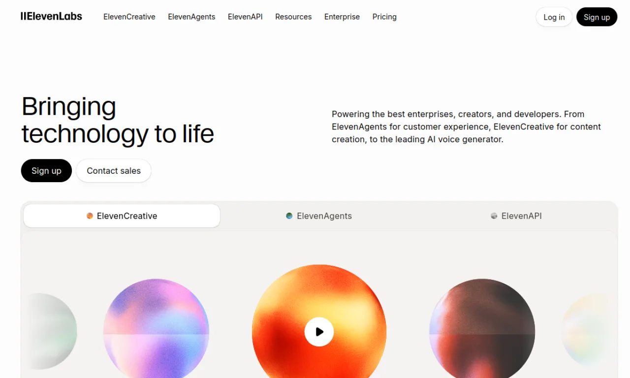 Screenshot of ElevenLabs website