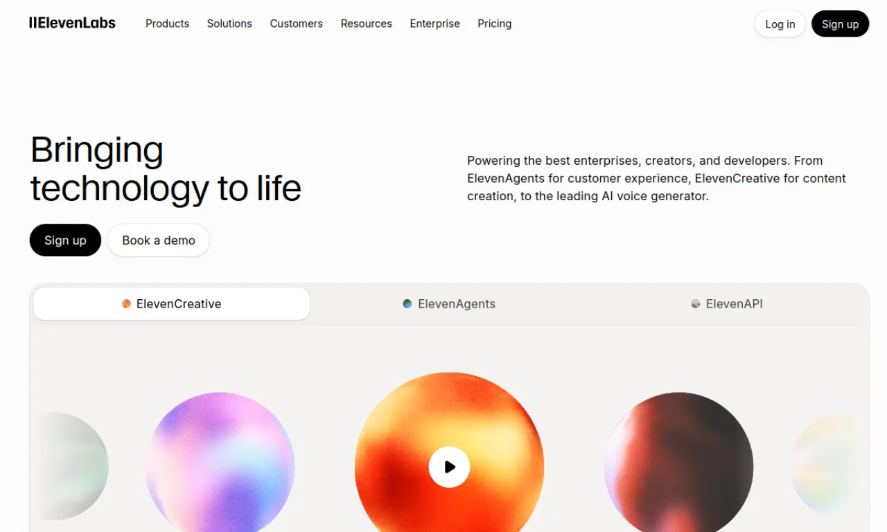 Screenshot of ElevenLabs website