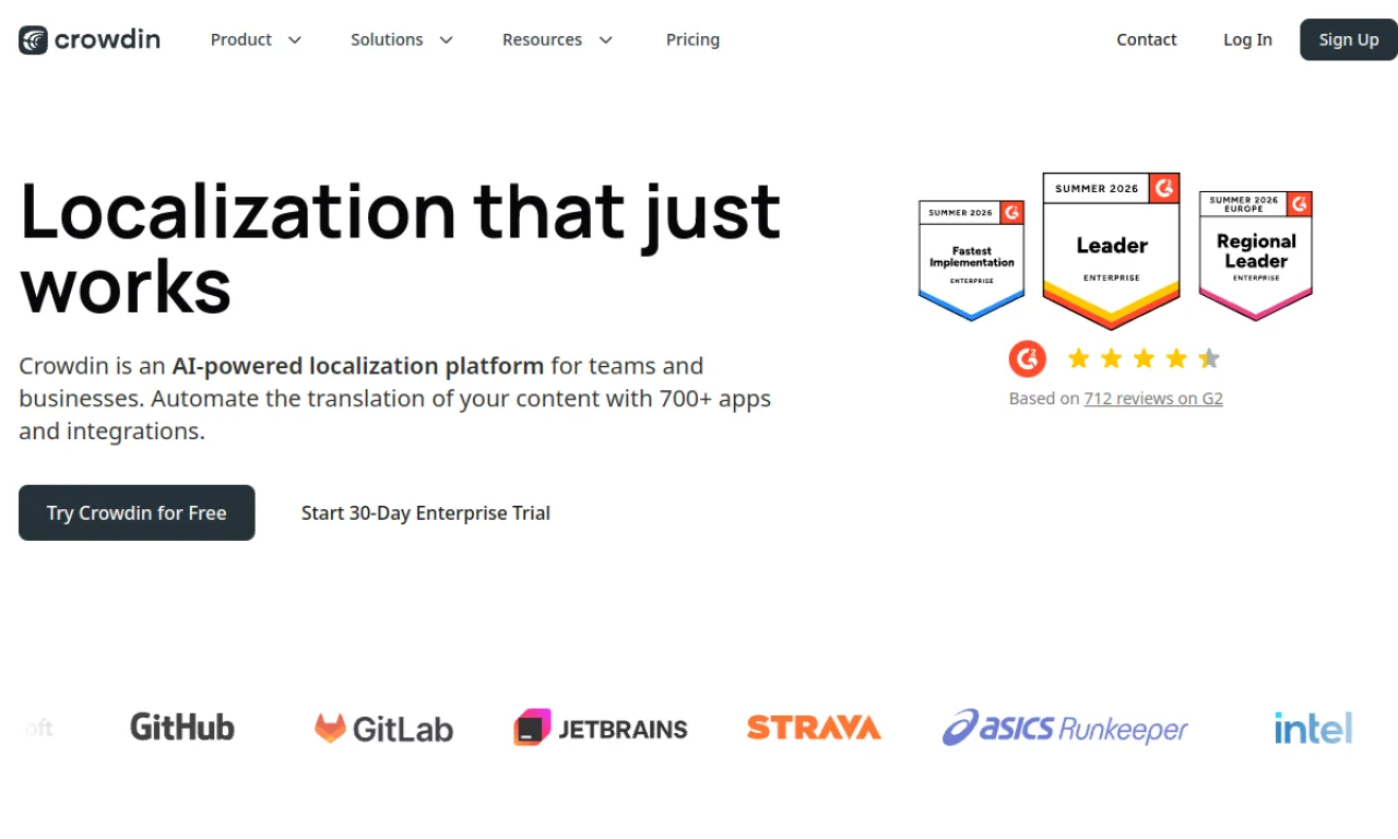 Screenshot of Crowdin website