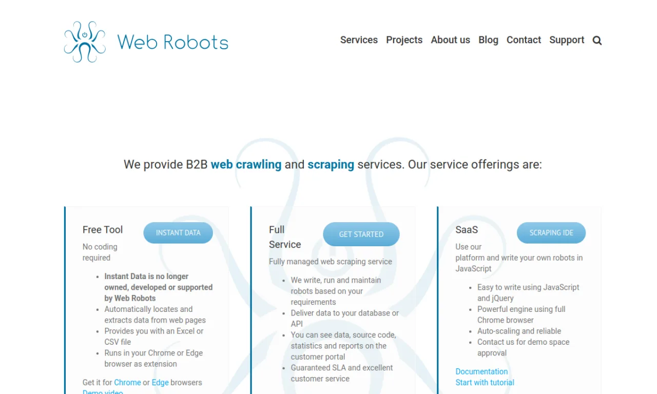 Screenshot of Instant Data Scraper website