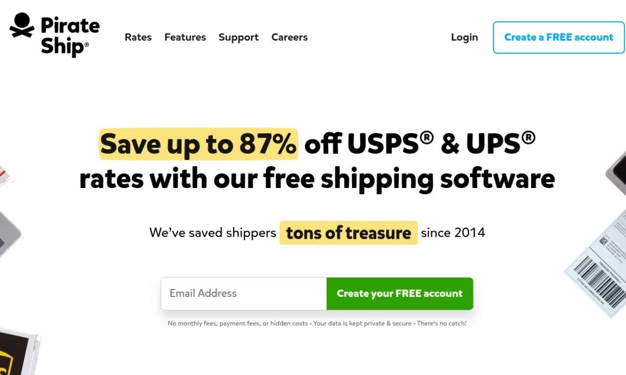 Screenshot of Pirate Ship website