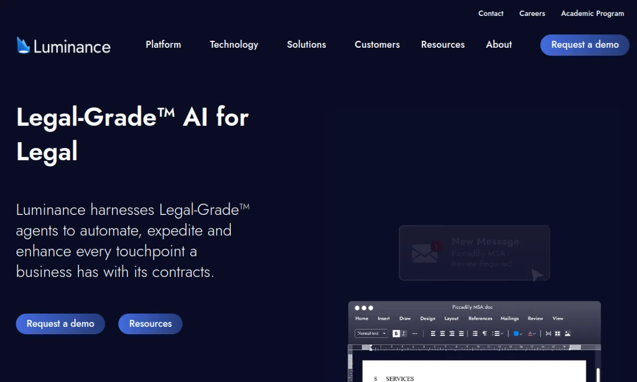 Screenshot of Luminance website