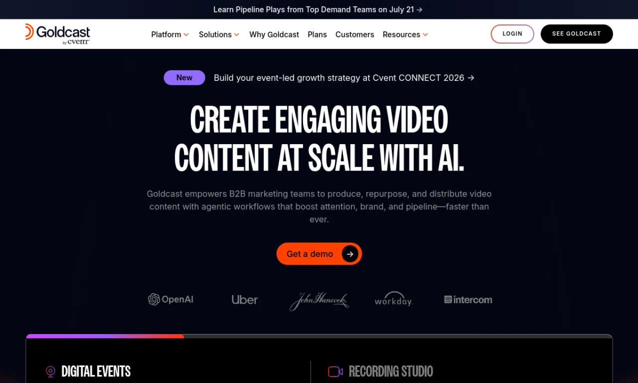 Screenshot of Goldcast website