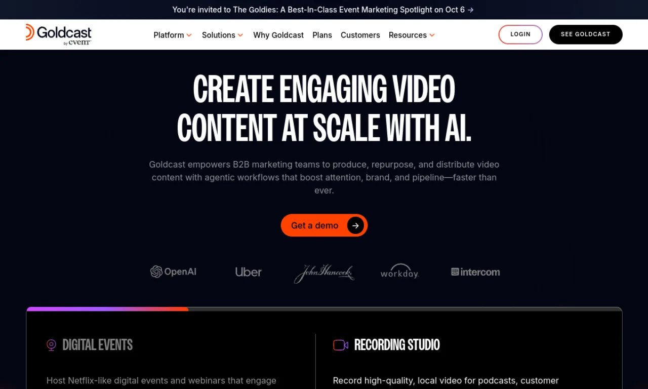 Screenshot of Goldcast website