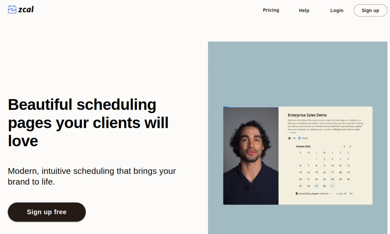 Screenshot of Zcal website