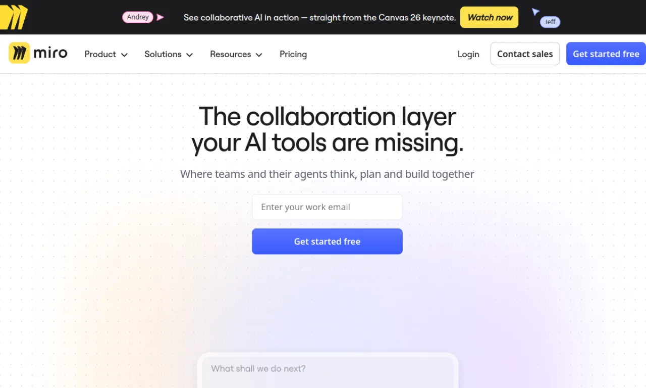 Screenshot of Miro (Whimsical) website