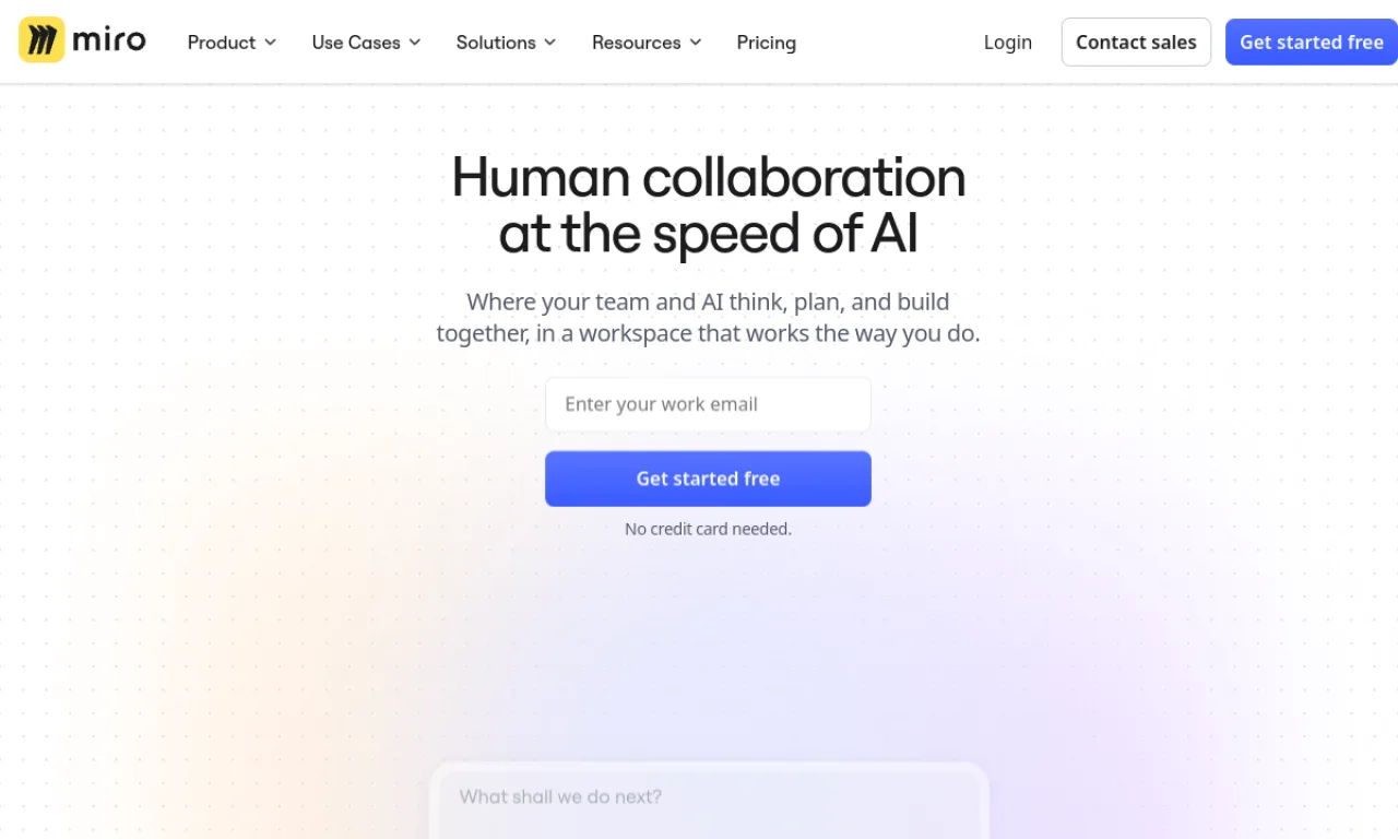 Screenshot of Miro (Whimsical) website