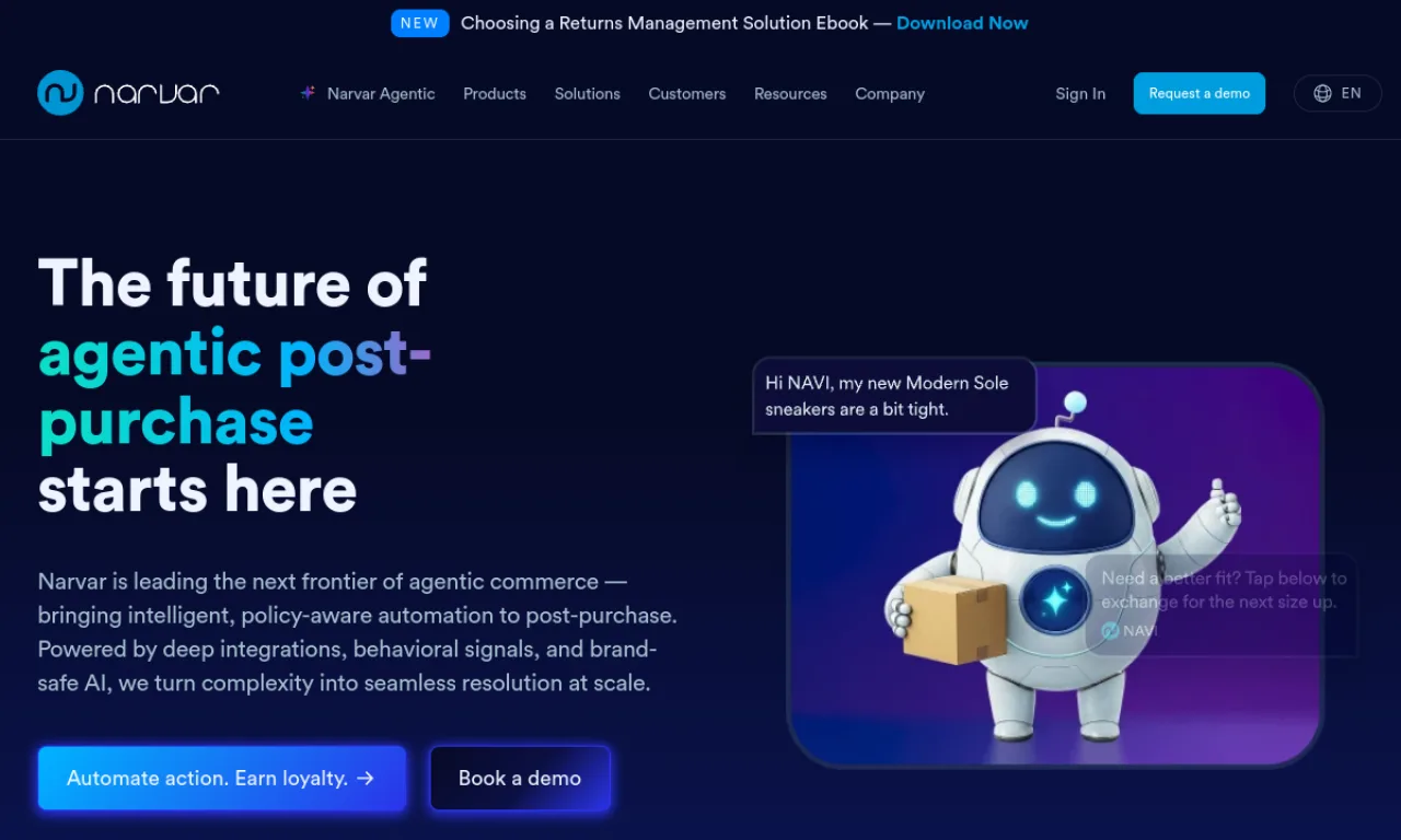 Screenshot of Narvar website