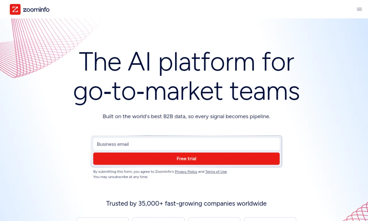 Screenshot of ZoomInfo website