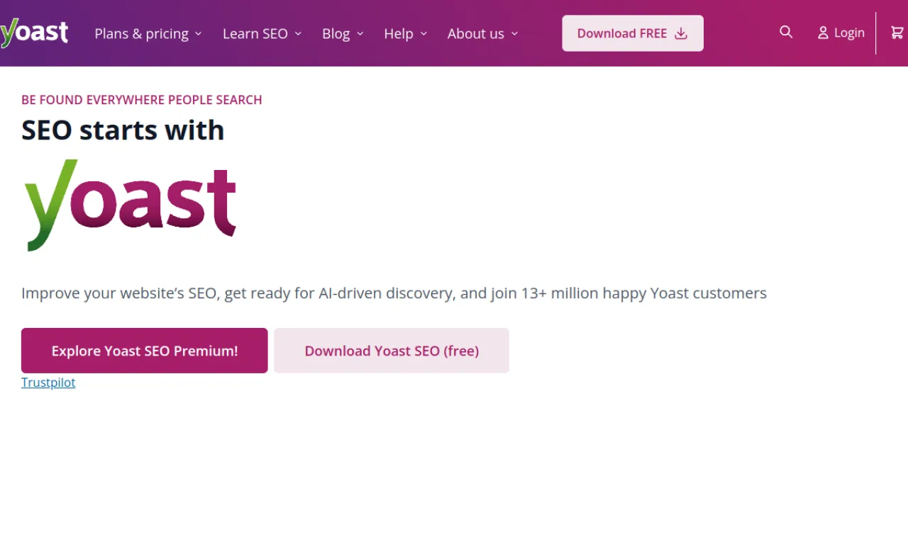 Screenshot of Yoast SEO website