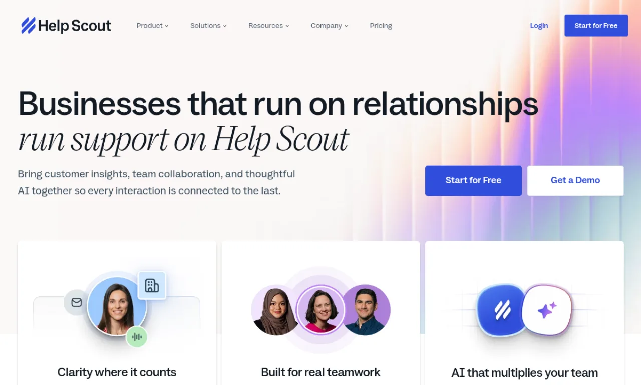 Screenshot of Help Scout website