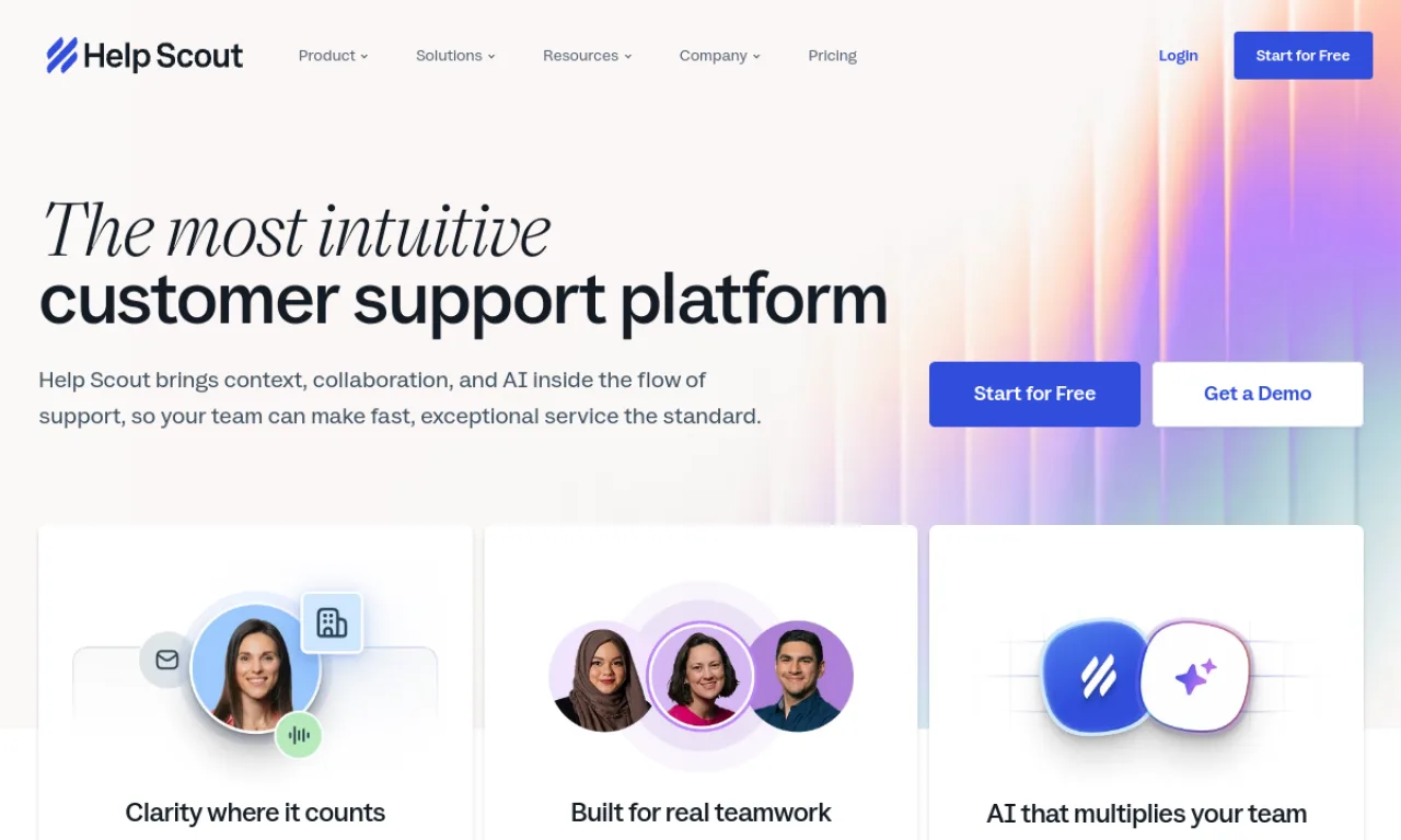 Screenshot of Help Scout website