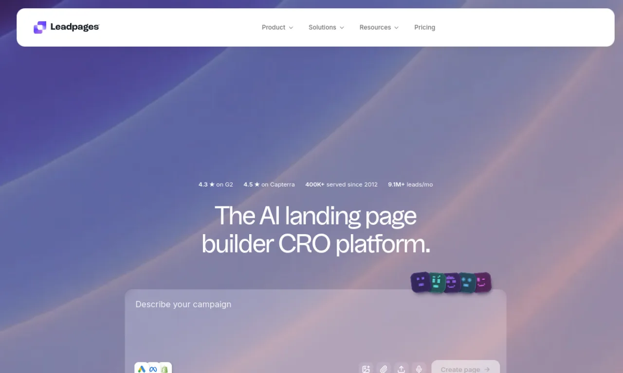 Screenshot of Leadpages website