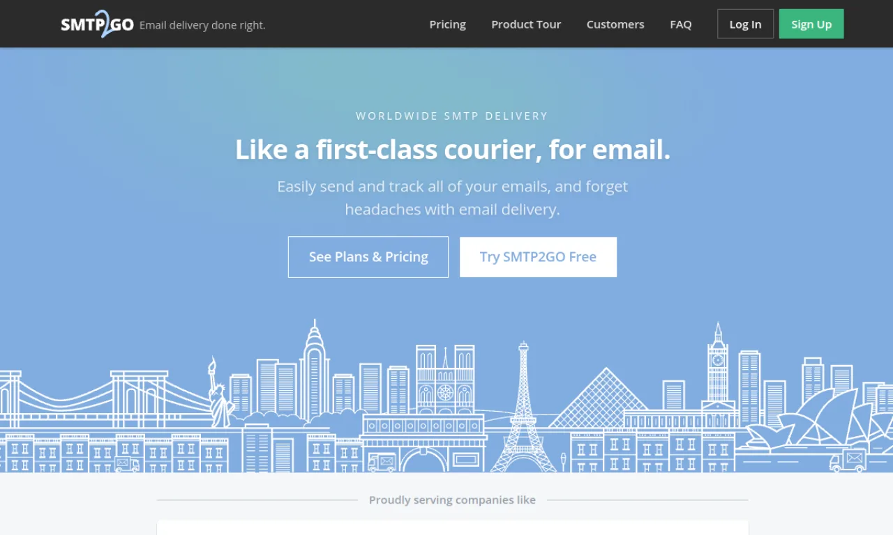 Screenshot of SMTP2GO website