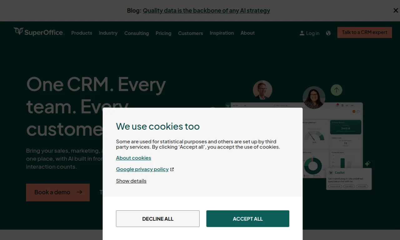 Screenshot of SuperOffice website