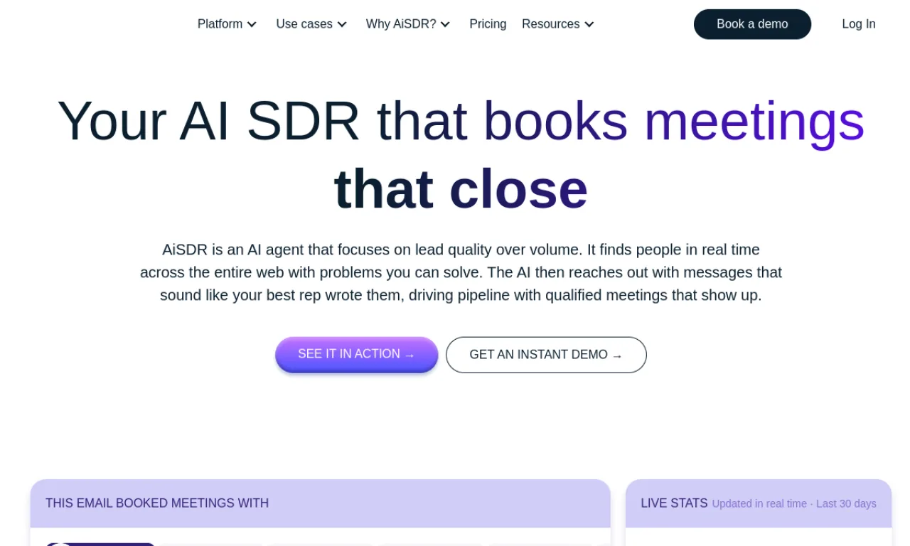 Screenshot of AiSDR website