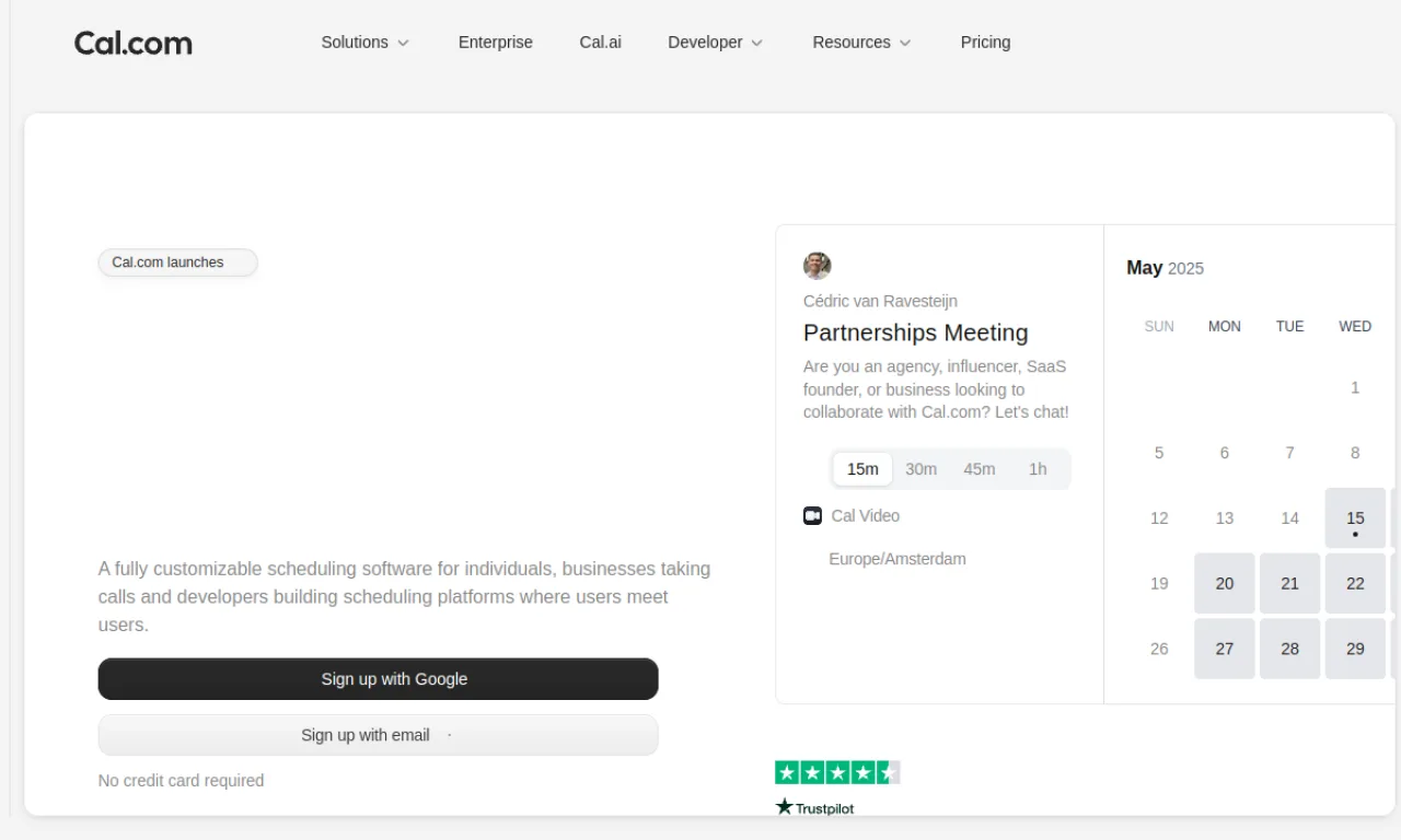 Screenshot of Cal.com website