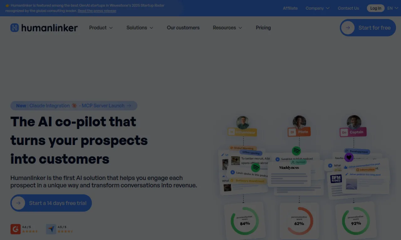 Screenshot of Humanlinker website