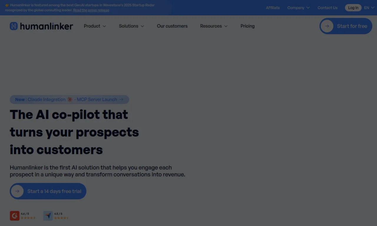 Screenshot of Humanlinker website