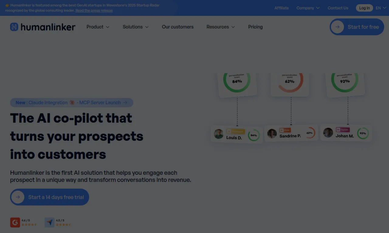 Screenshot of Humanlinker website