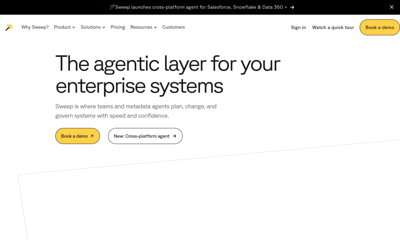 Screenshot of Sweep GTM website