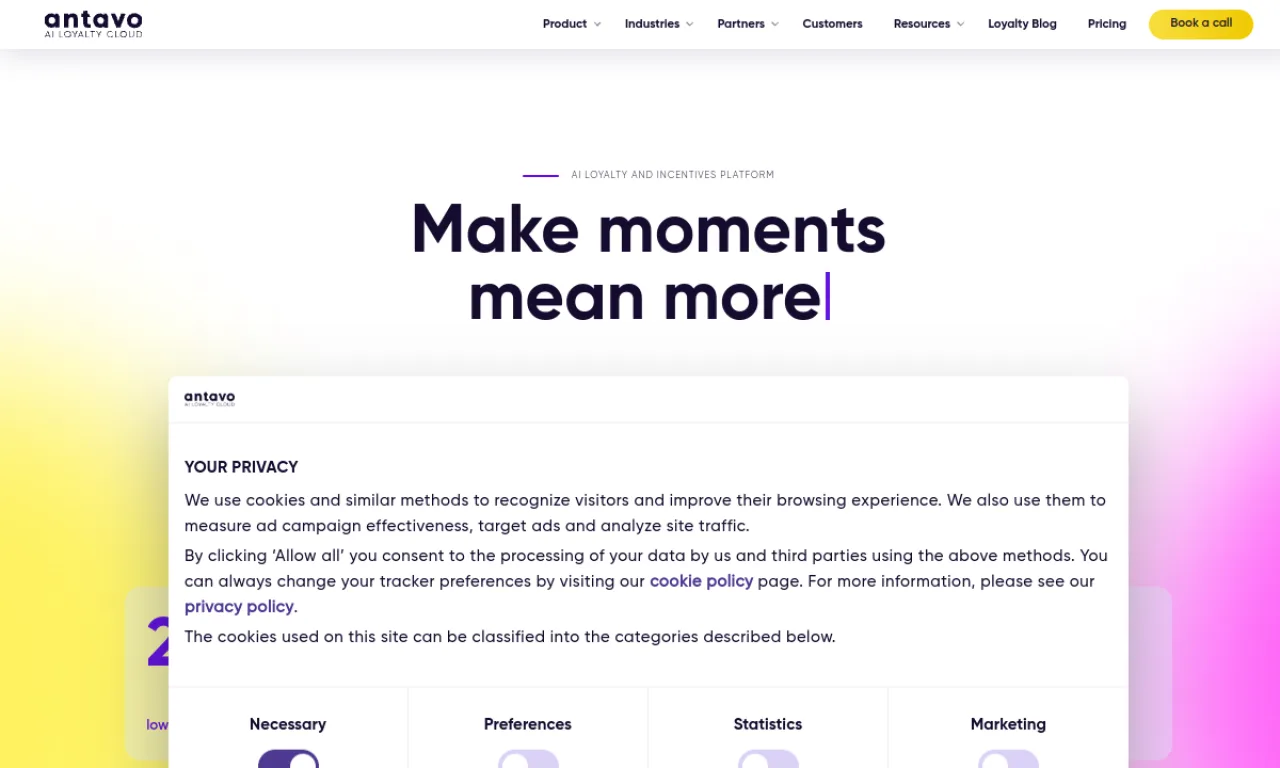 Screenshot of Antavo website