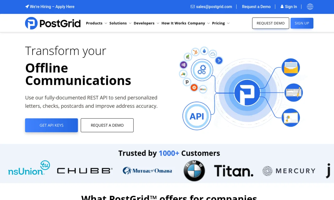 Screenshot of Inkit / PostGrid website