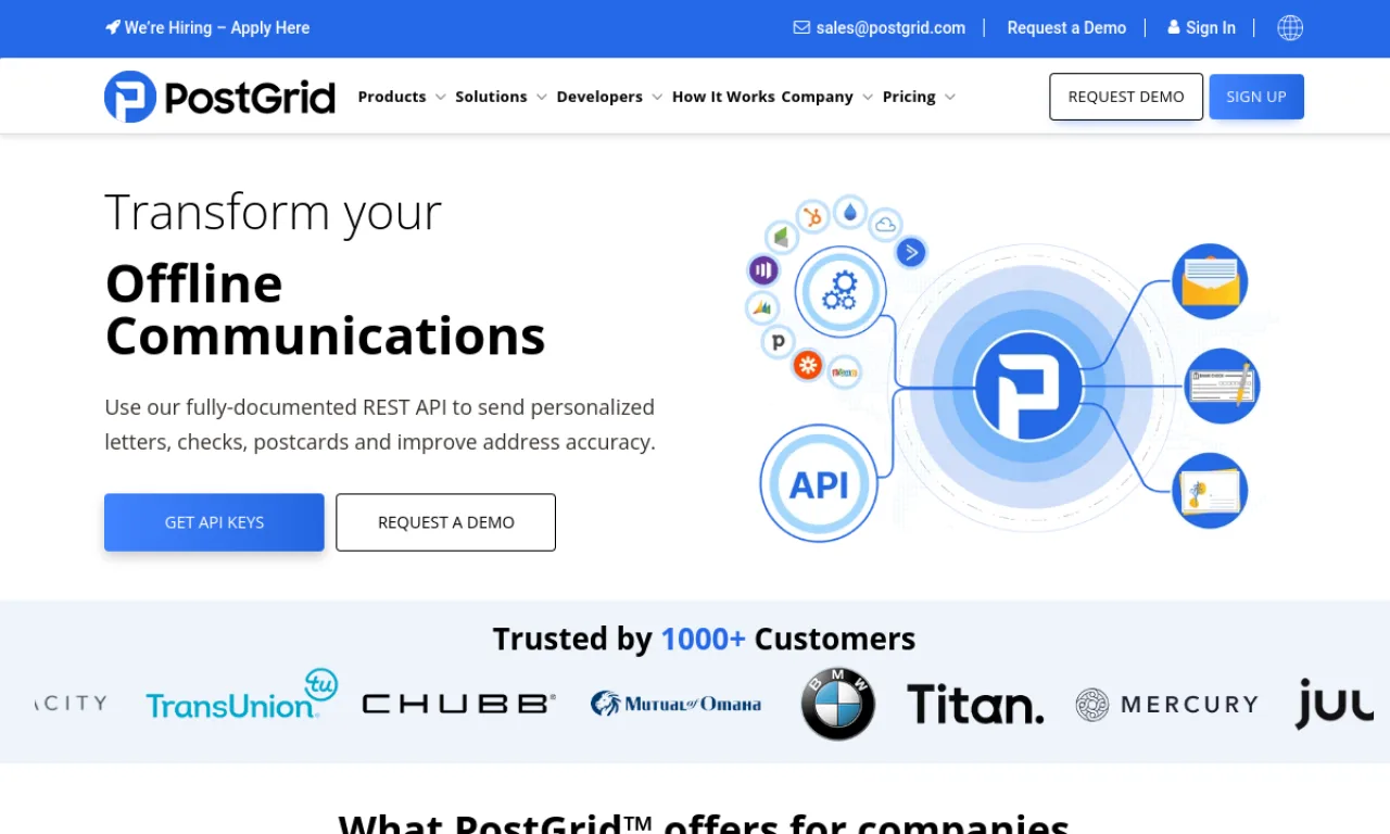 Screenshot of Inkit / PostGrid website