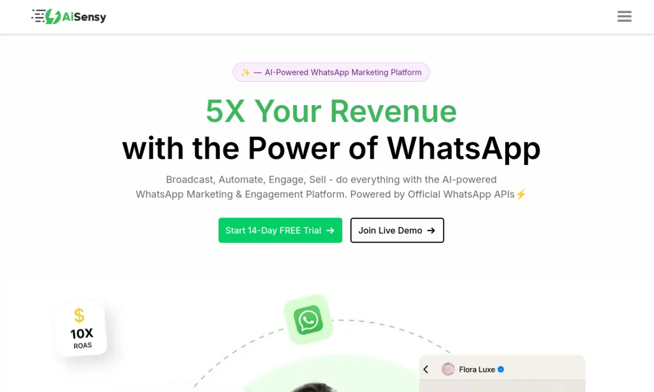 Screenshot of Conversational Ai SMS Messaging website