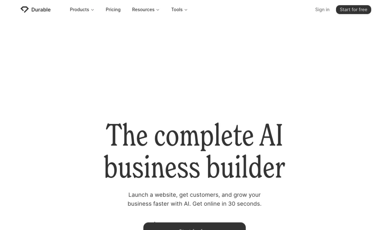 Screenshot of Durable website