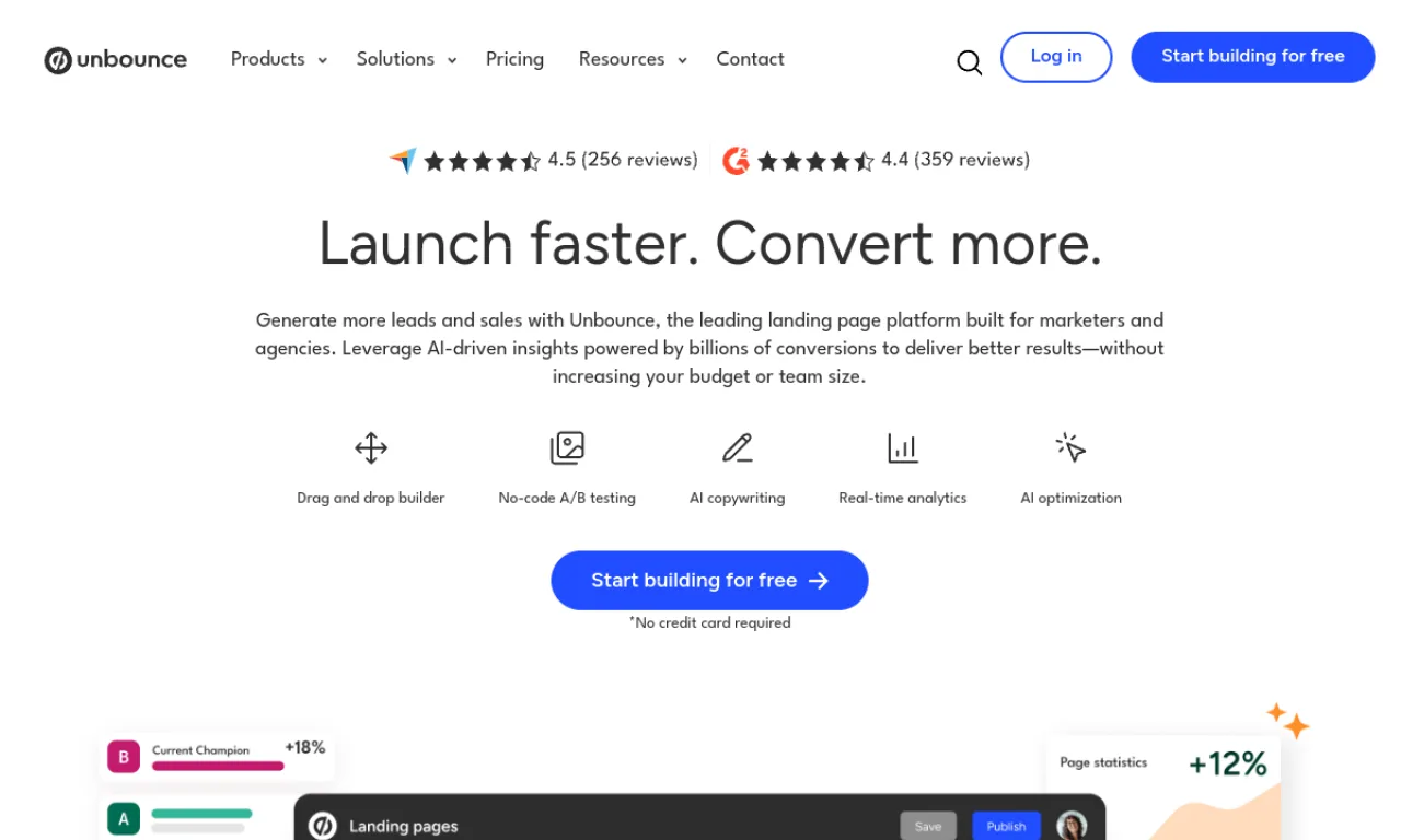 Screenshot of Unbounce Smart Traffic website