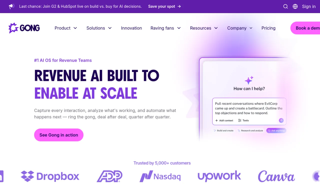 Screenshot of Gong Engage website
