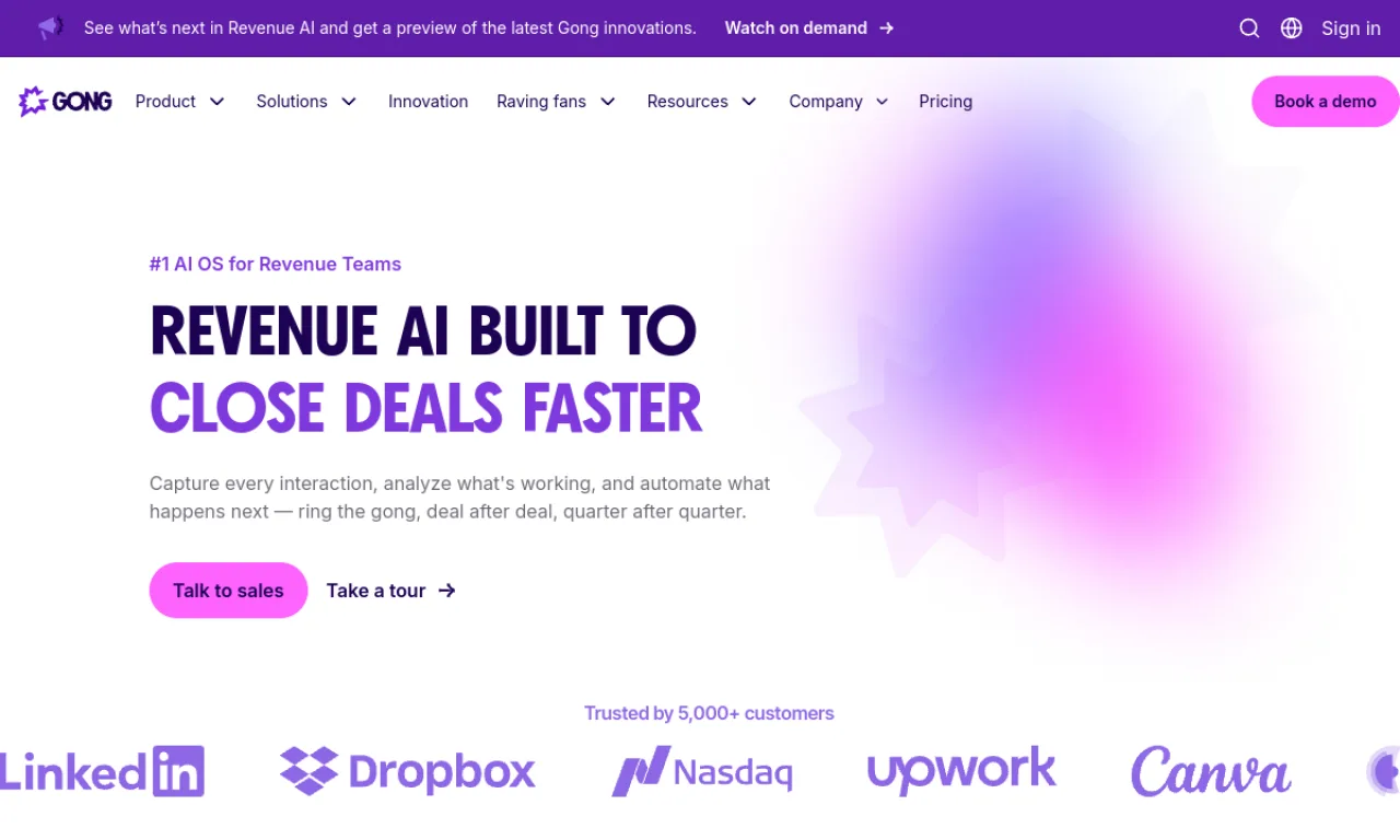 Screenshot of Gong Engage website
