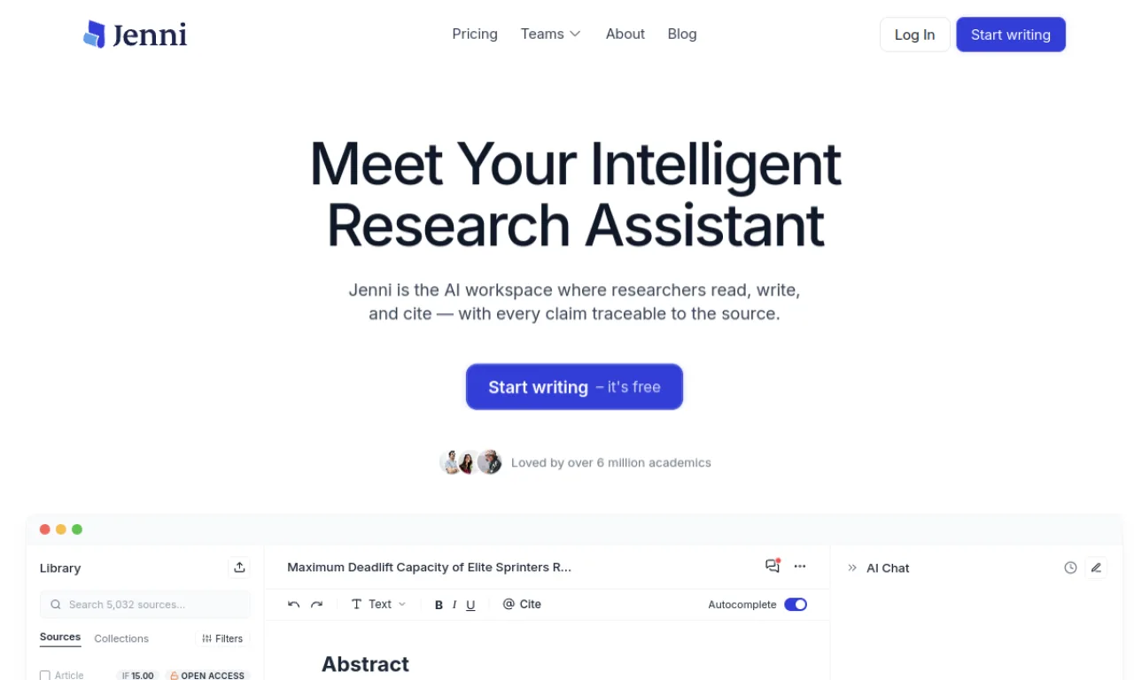 Screenshot of Jenni AI website