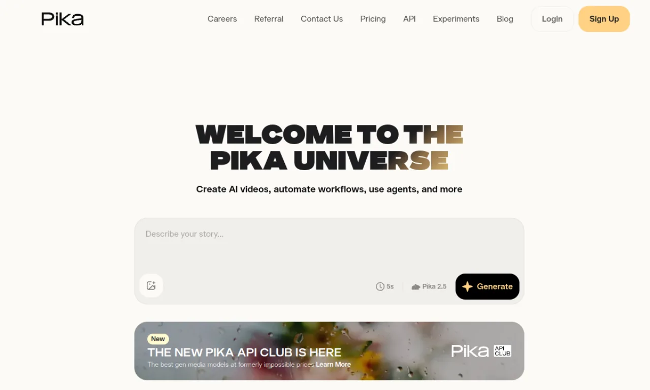 Screenshot of Pika website