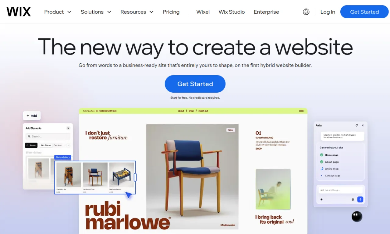 Screenshot of Wix website