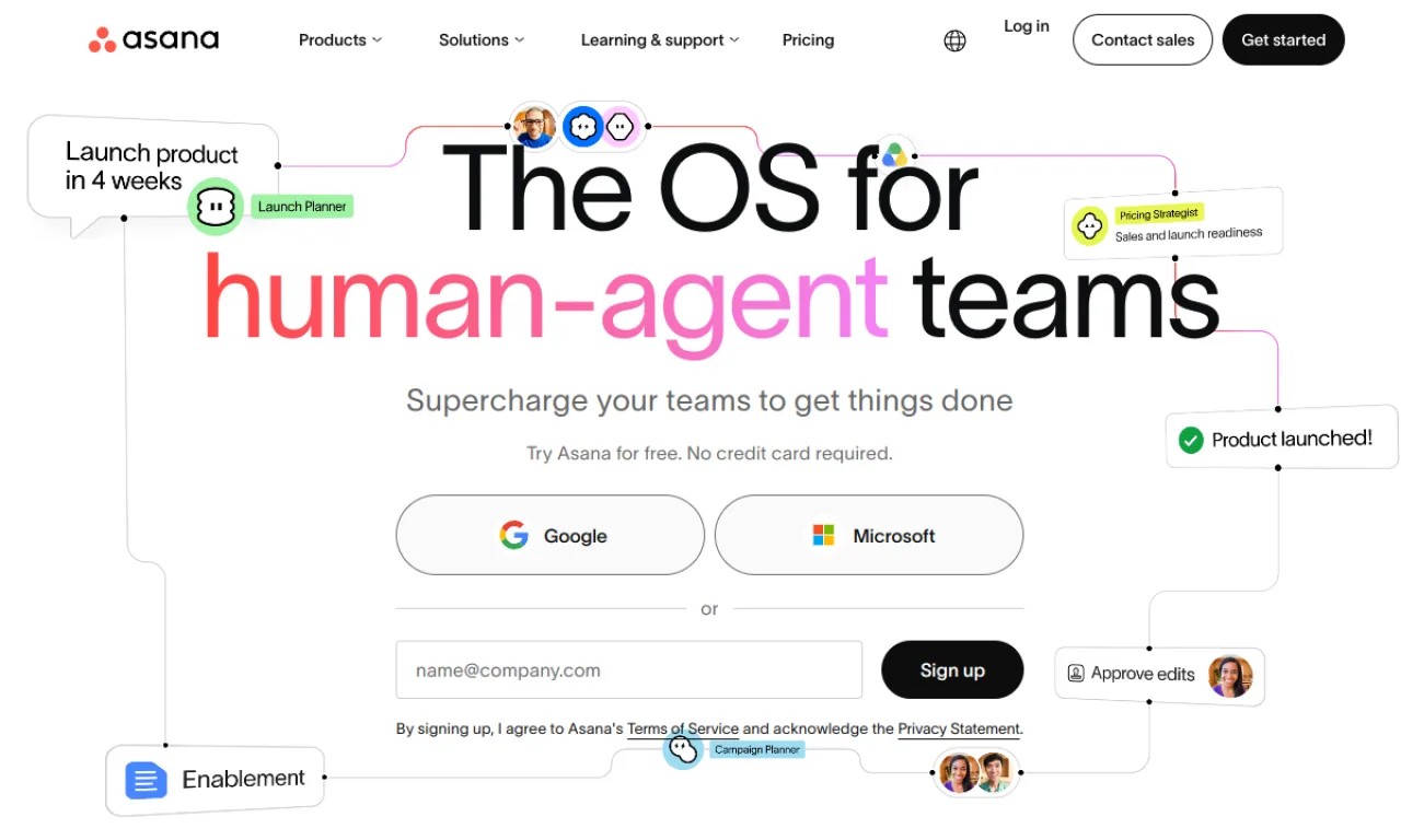 Screenshot of Asana website