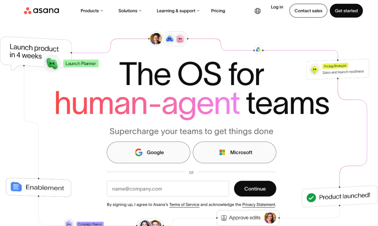 Screenshot of Asana website