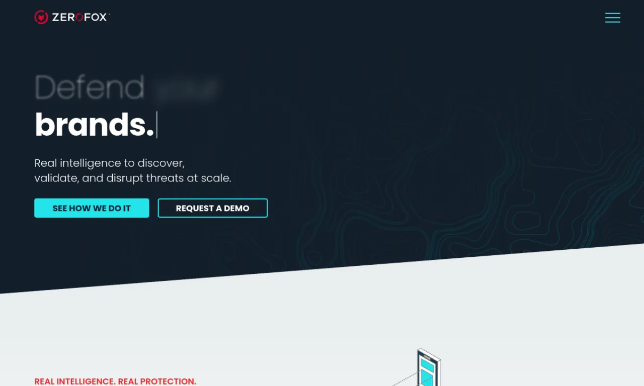 Screenshot of ZeroFox website