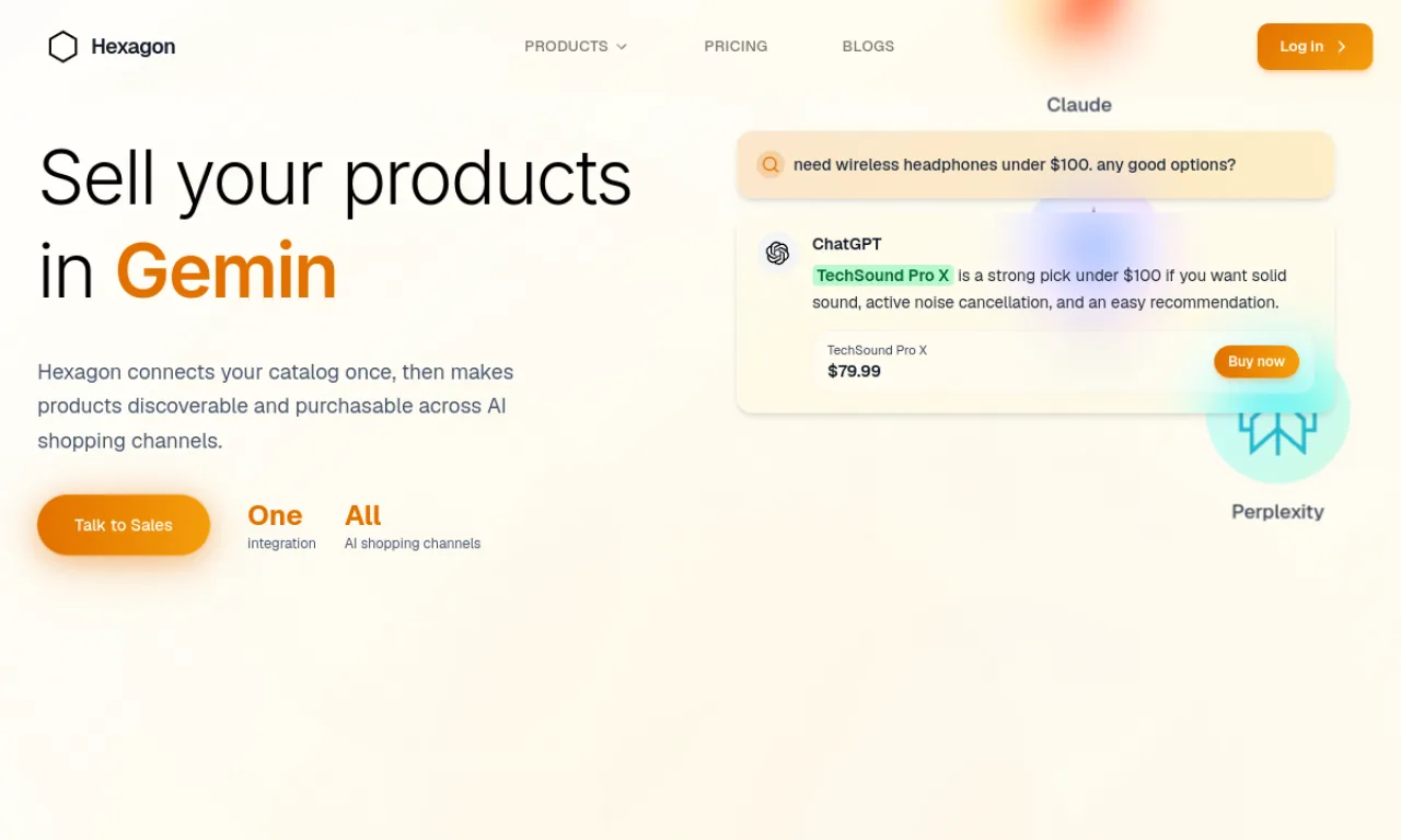 Screenshot of Hexagon website